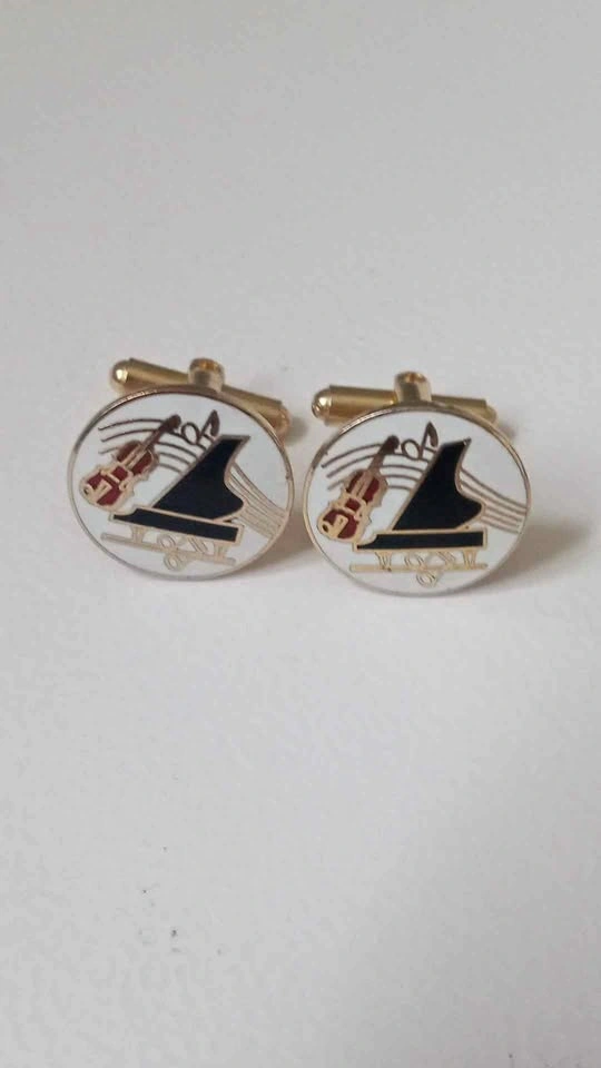 Musical Theme Enamel Cufflinks - Piano and Violin Vintage