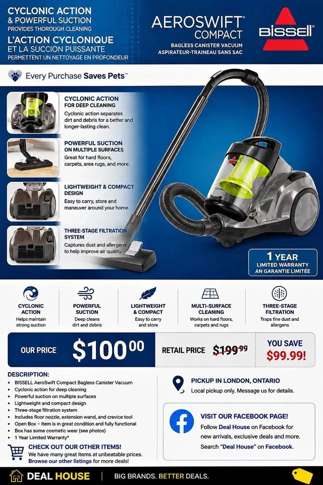 BISSELL AeroSwift Compact Bagless Canister Vacuum