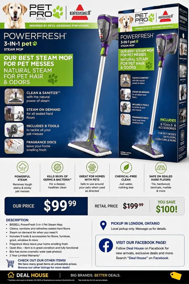 BISSELL PowerFresh Pet Pro 3-in-1 Steam Mop