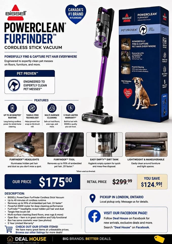 BISSELL PowerClean FurFinder Cordless Stick Vacuum