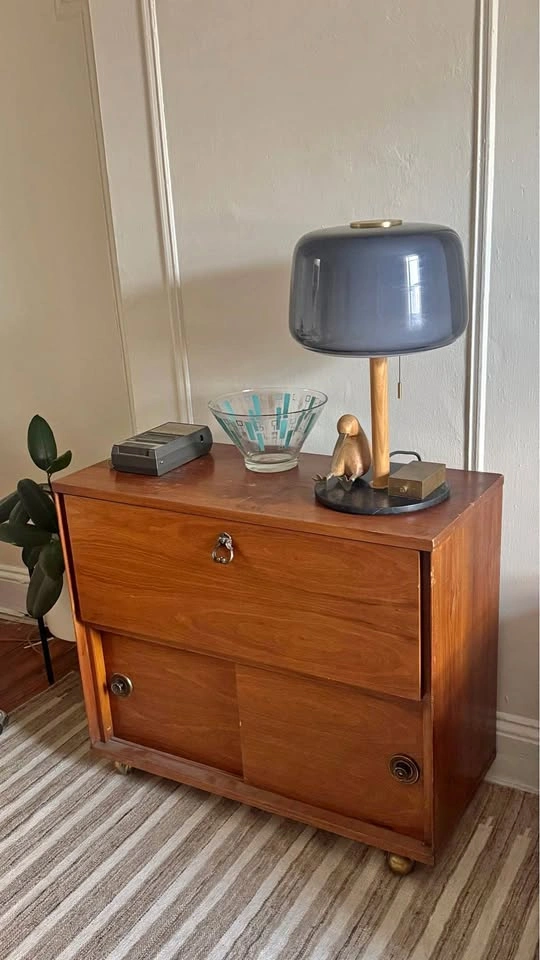 Vintage Illuminated Dry Bar Cabinet on Brass Casters