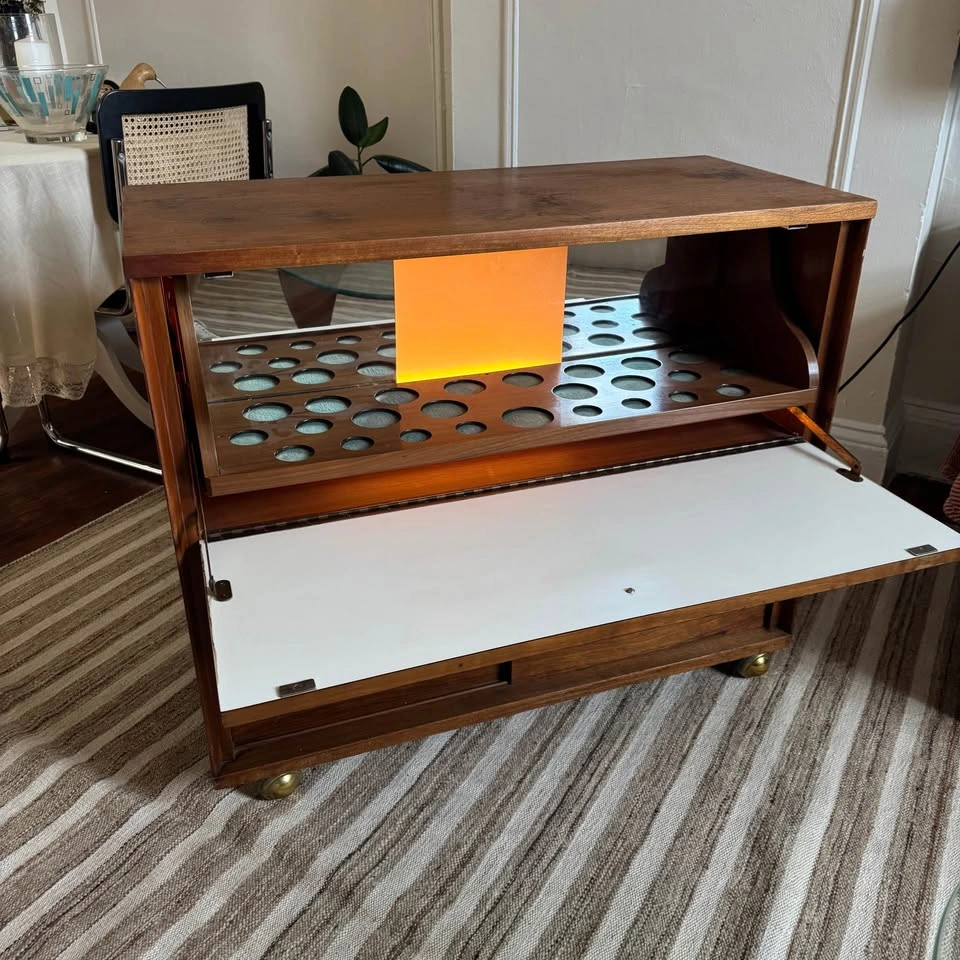 Vintage Illuminated Dry Bar Cabinet on Brass Casters - photo 3