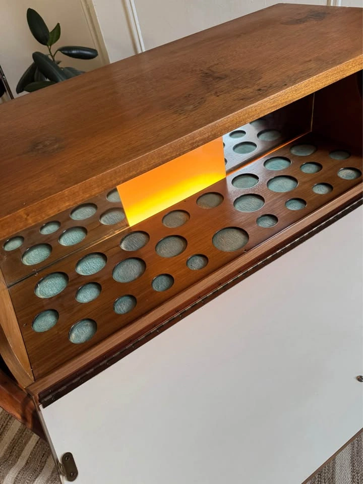 Vintage Illuminated Dry Bar Cabinet on Brass Casters - photo 5