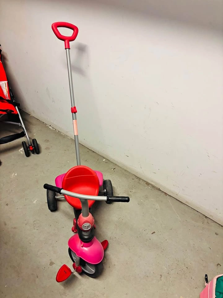 SmartTrike Pink and Red Tricycle with Push Handle