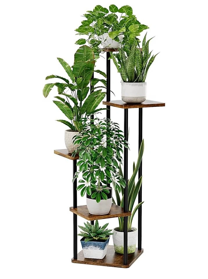 5-Tier Wood and Metal Plant Stand