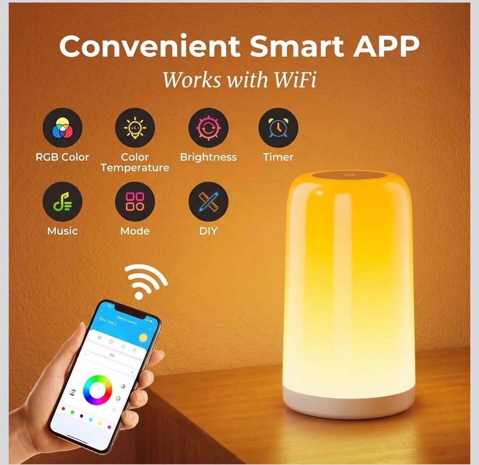 Smart Touch Bedside Lamp, Dimmable Night Lamp, Alexa Google Cont - photo 3