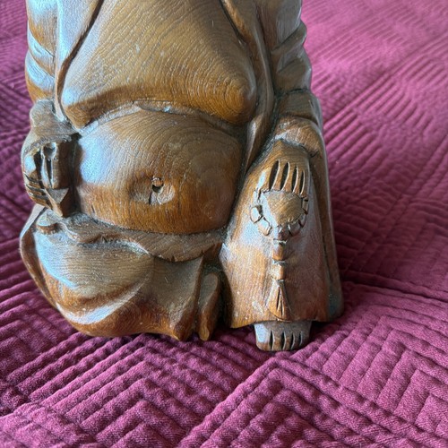 Vintage 11" x 7.25" Hand Carved Solid Wood Laughing Buddha - photo 2