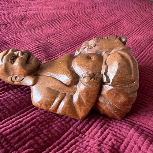 Vintage 11" x 7.25" Hand Carved Solid Wood Laughing Buddha - photo 4