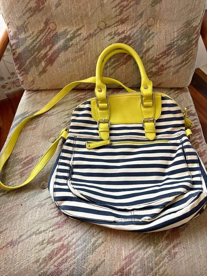 Material Girl Striped Satchel Crossbody Bag