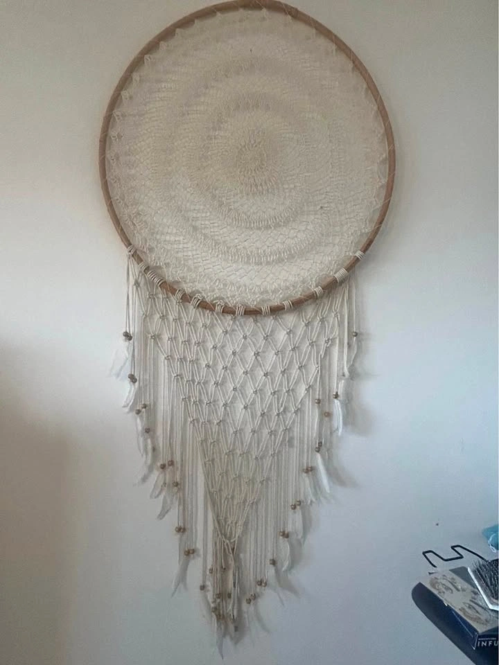 Large White Macrame Boho Dreamcatcher