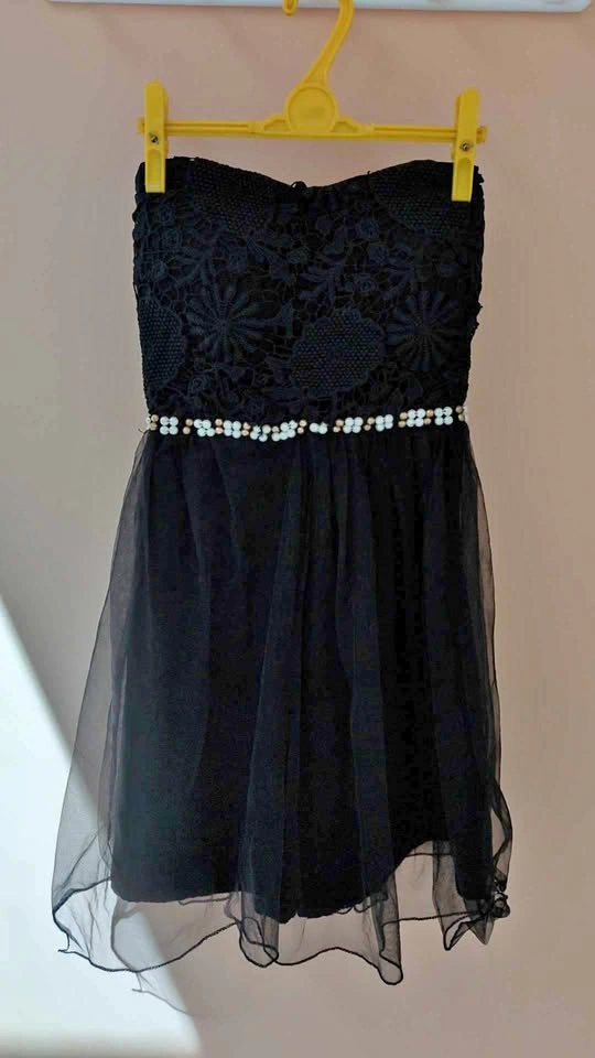 Black Strapless Lace and Tulle Mini Dress - Small