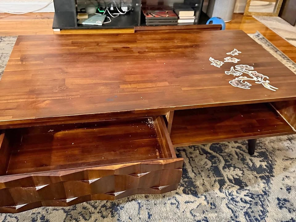 Mid-Century Modern Coffee Table with Geometric Drawer
