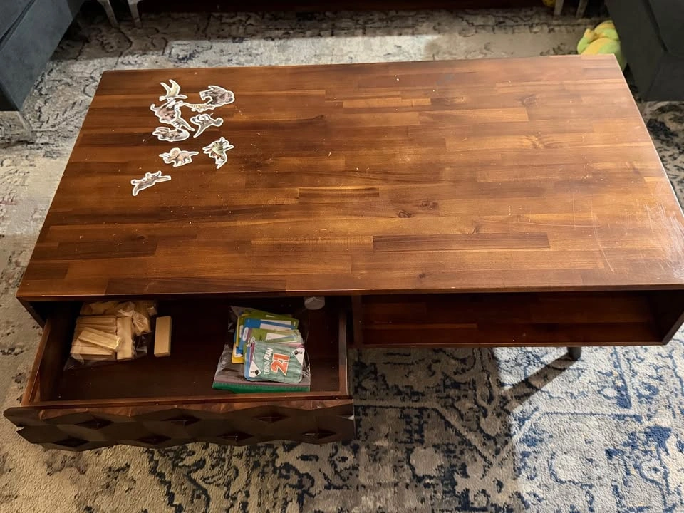 Mid-Century Modern Coffee Table with Geometric Drawer - photo 2