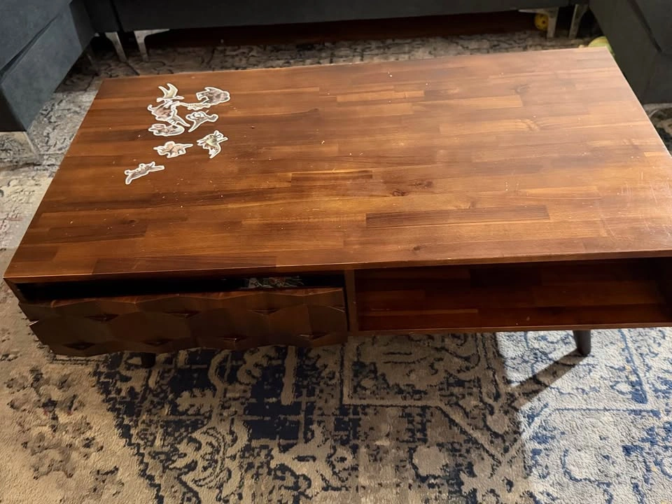 Mid-Century Modern Coffee Table with Geometric Drawer - photo 3