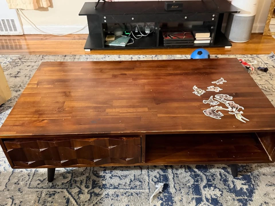 Mid-Century Modern Coffee Table with Geometric Drawer - photo 4