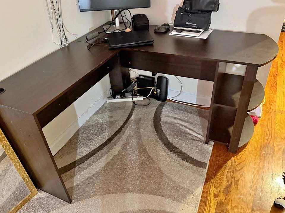 Espresso L-Shaped Computer Desk with Shelves