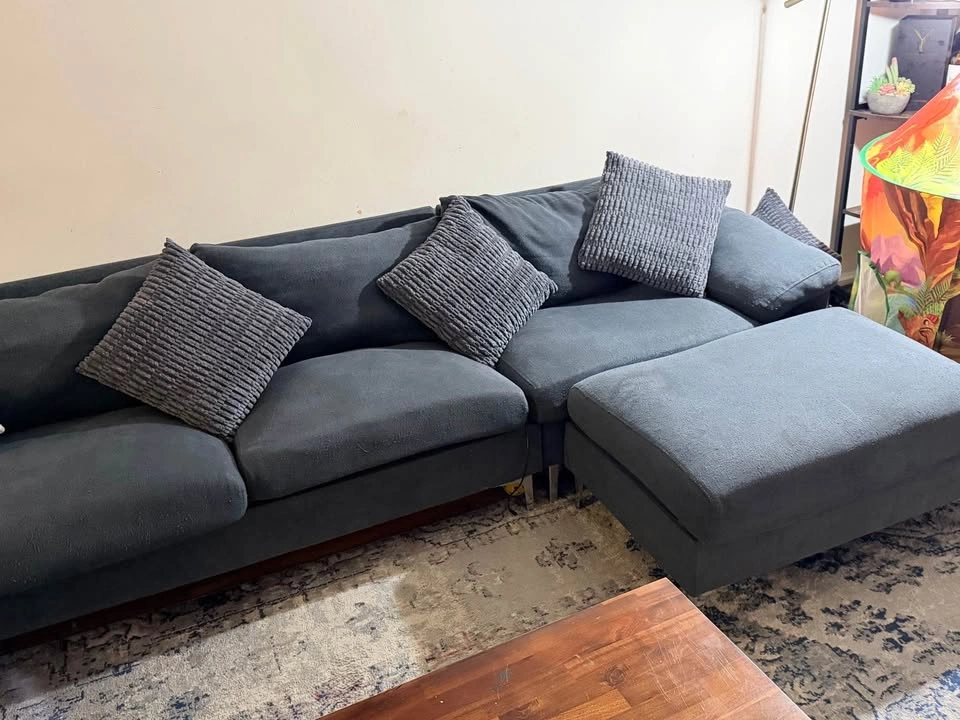 Large Charcoal Gray L-Shaped Sectional Sofa - photo 2