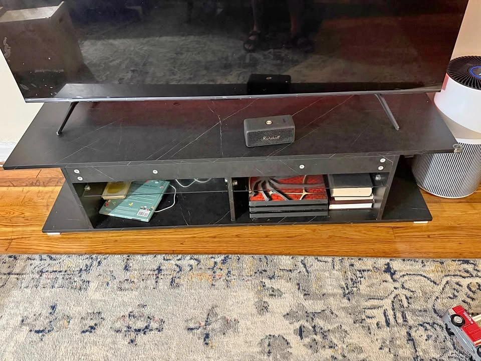 Modern Black Marble-Finish TV Stand / Entertainment Center