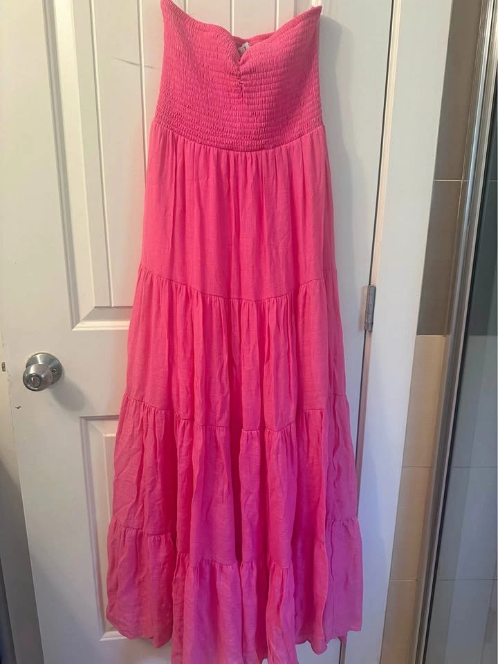 Pink Strapless Tiered Maxi Dress