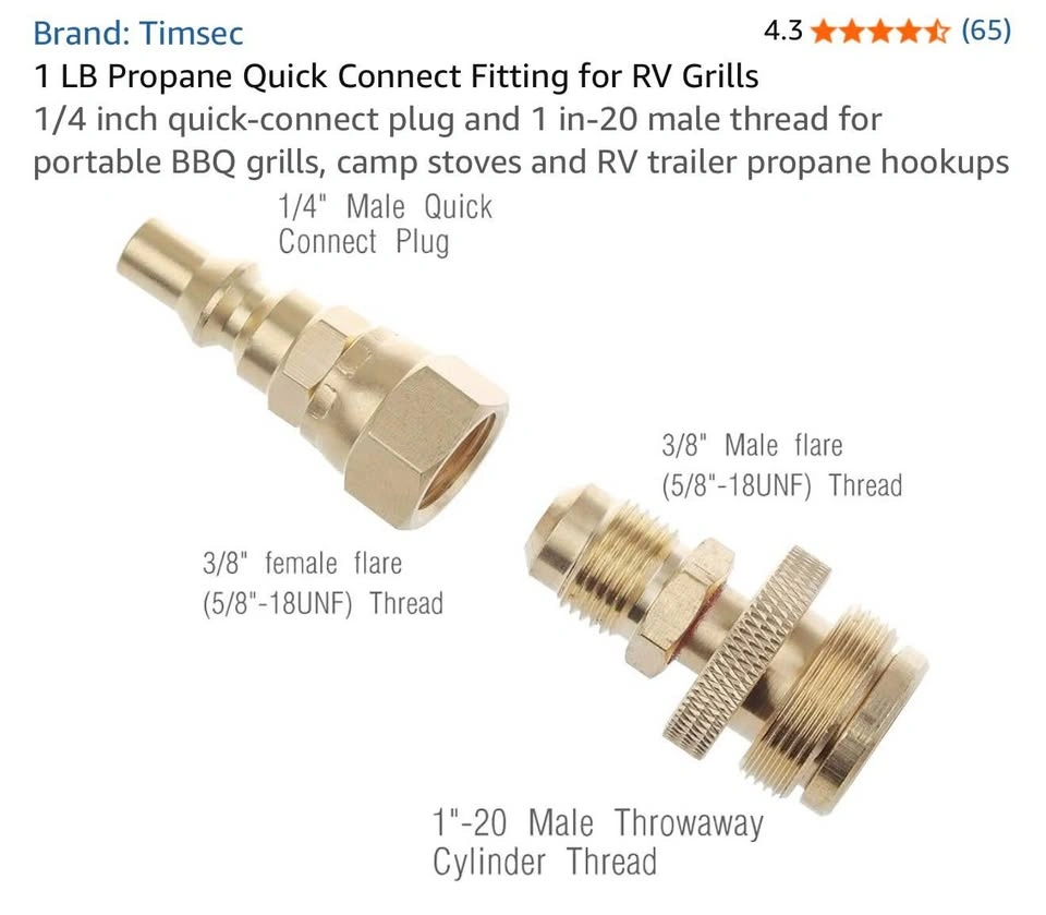 1 LB Propane Quick Connect Fitting for RV Grills - photo 2