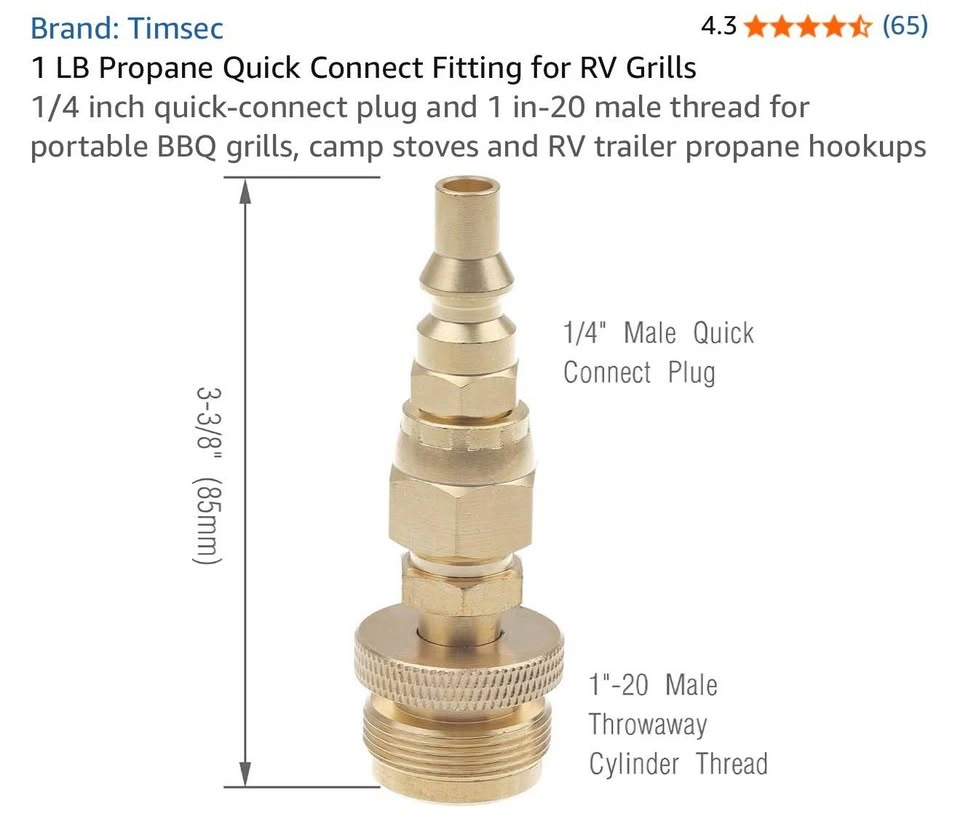 1 LB Propane Quick Connect Fitting for RV Grills - photo 4
