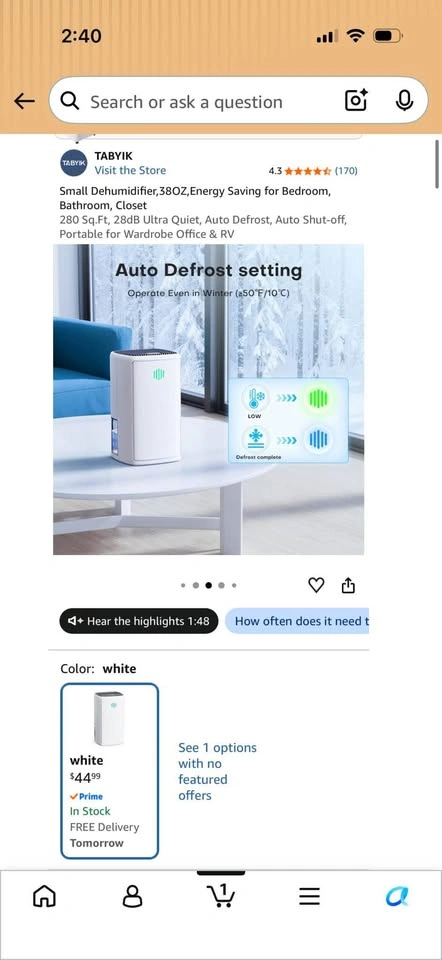 300 SQ Ft Dehumidifier 38OZ, Small, Quiet, Auto Shut Off - photo 2