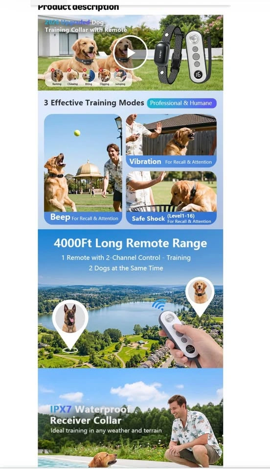 Dog Shock Collar with Remote Control - 4000FT Safe Training - photo 4
