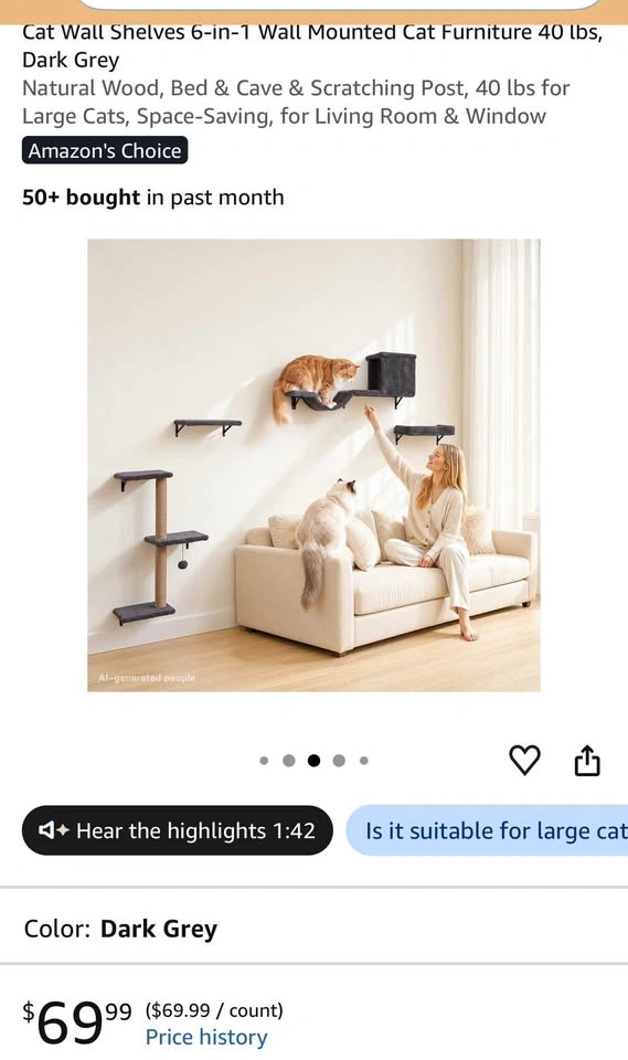 6-in-1 Wall Mounted Cat Furniture - Dark Grey - photo 5