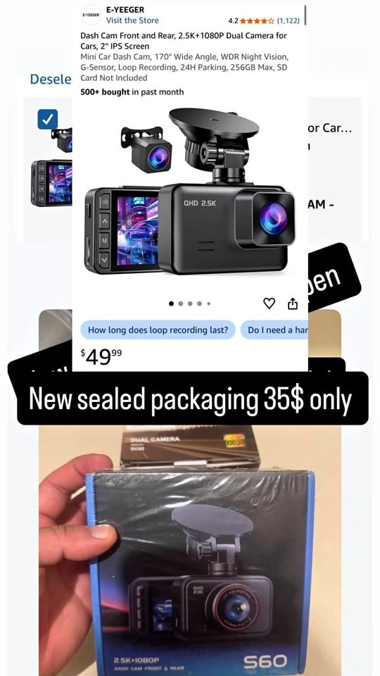 Dash Cam Front and Rear 2.5K+1080P Dual Camera