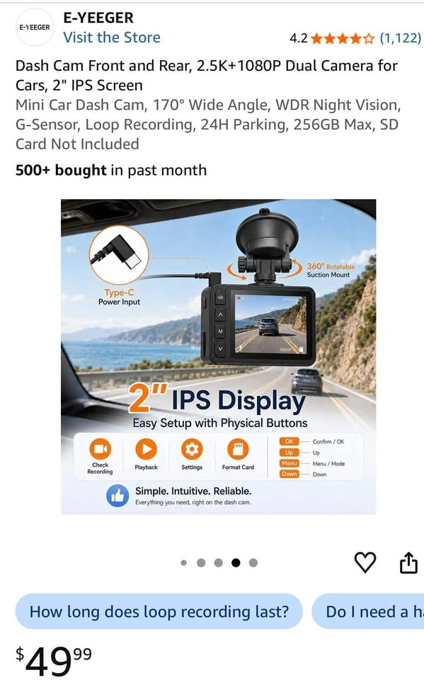 Dash Cam Front and Rear 2.5K+1080P Dual Camera - photo 2