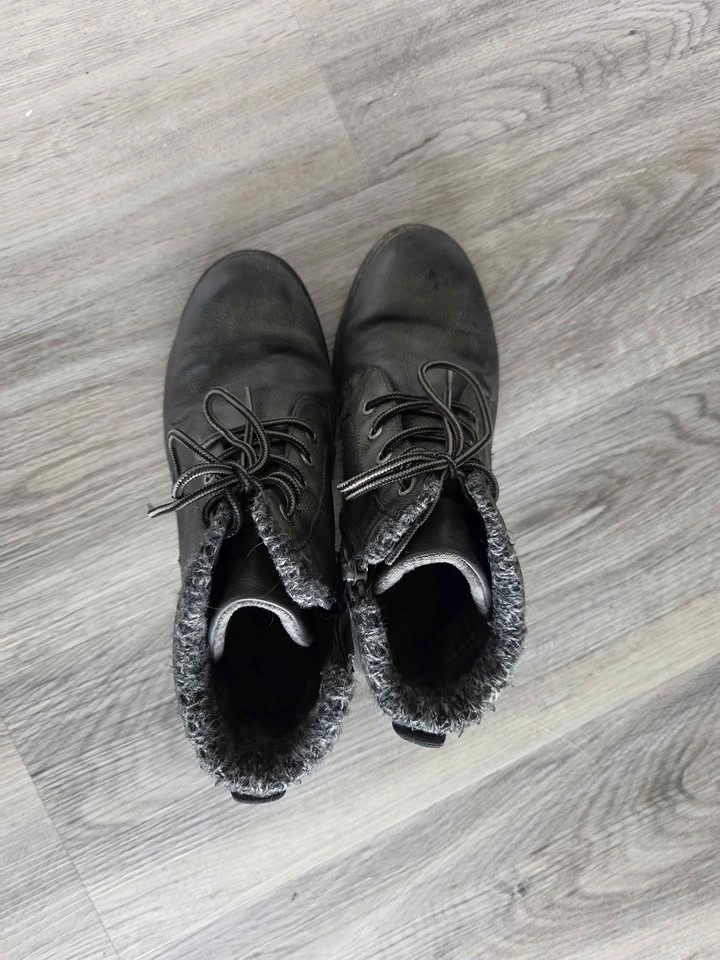 Black Faux Leather Ankle Boots with Knit Collar - photo 4