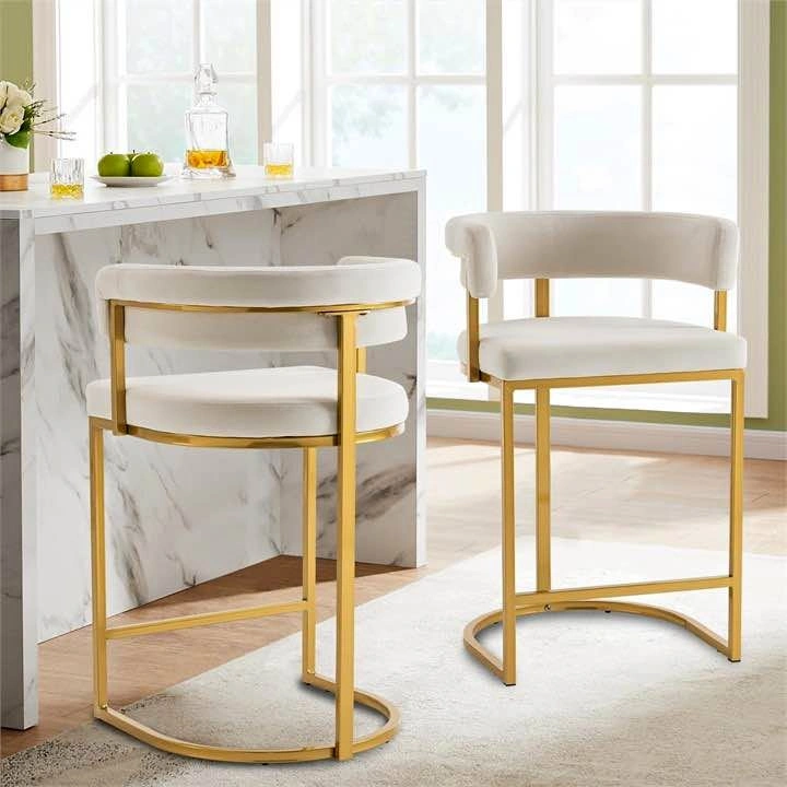 White and Gold Bar Stools (Set of 2, 4, 6)