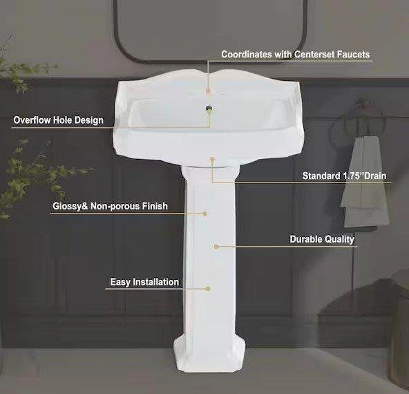 White Ceramic Pedestal Bathroom Sink - photo 4