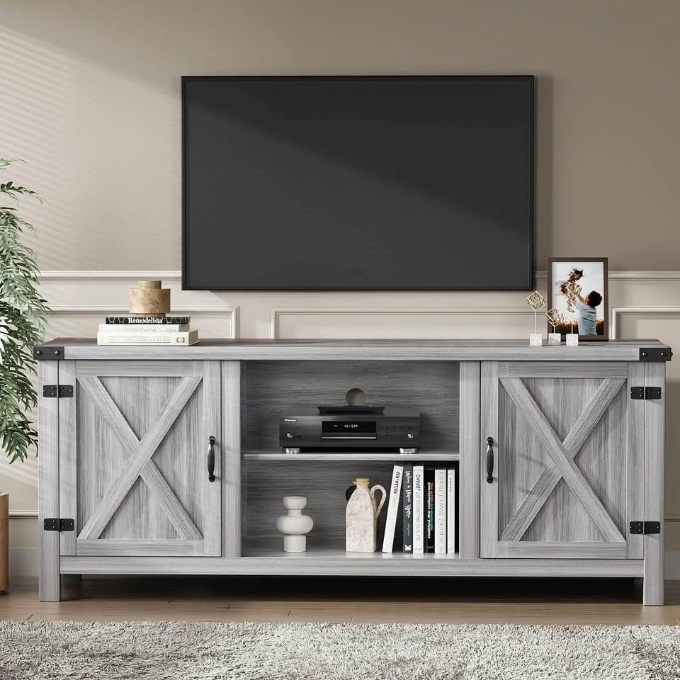 Farmhouse Grey Wood TV Stand - photo 3