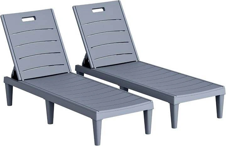 Set of 2 Grey Plastic Outdoor Lounge Chairs