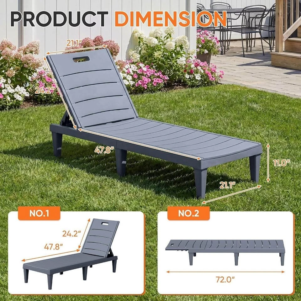 Set of 2 Grey Plastic Outdoor Lounge Chairs - photo 2