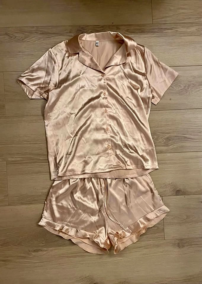 Women’s Satin Pajama Set Ruffle Bottom