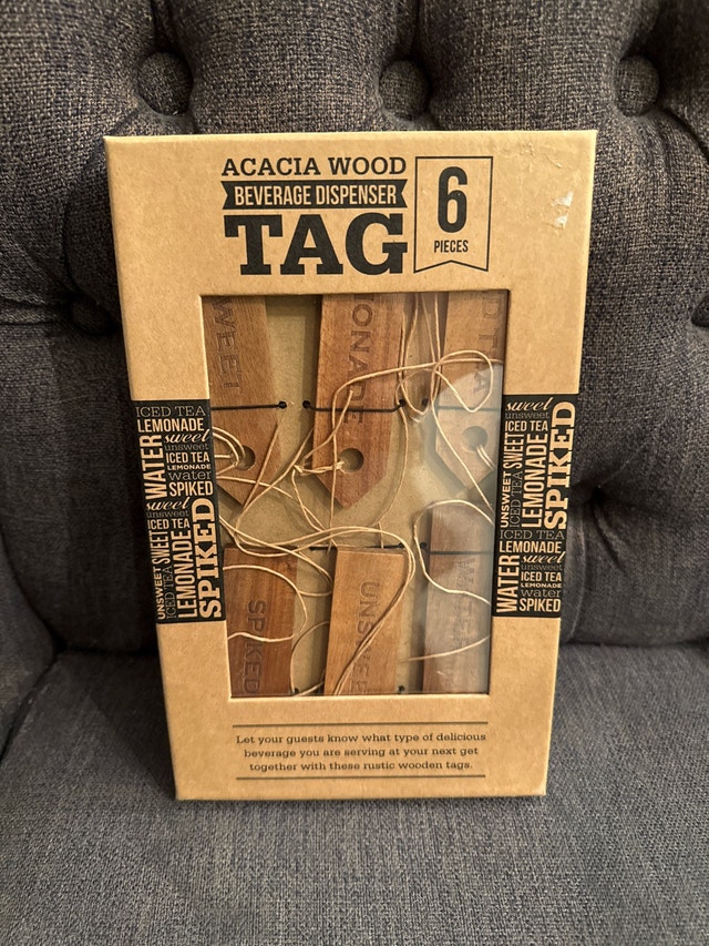 Kitchen Stuff Plus Acacia Wood Beverage Dispenser Tags
