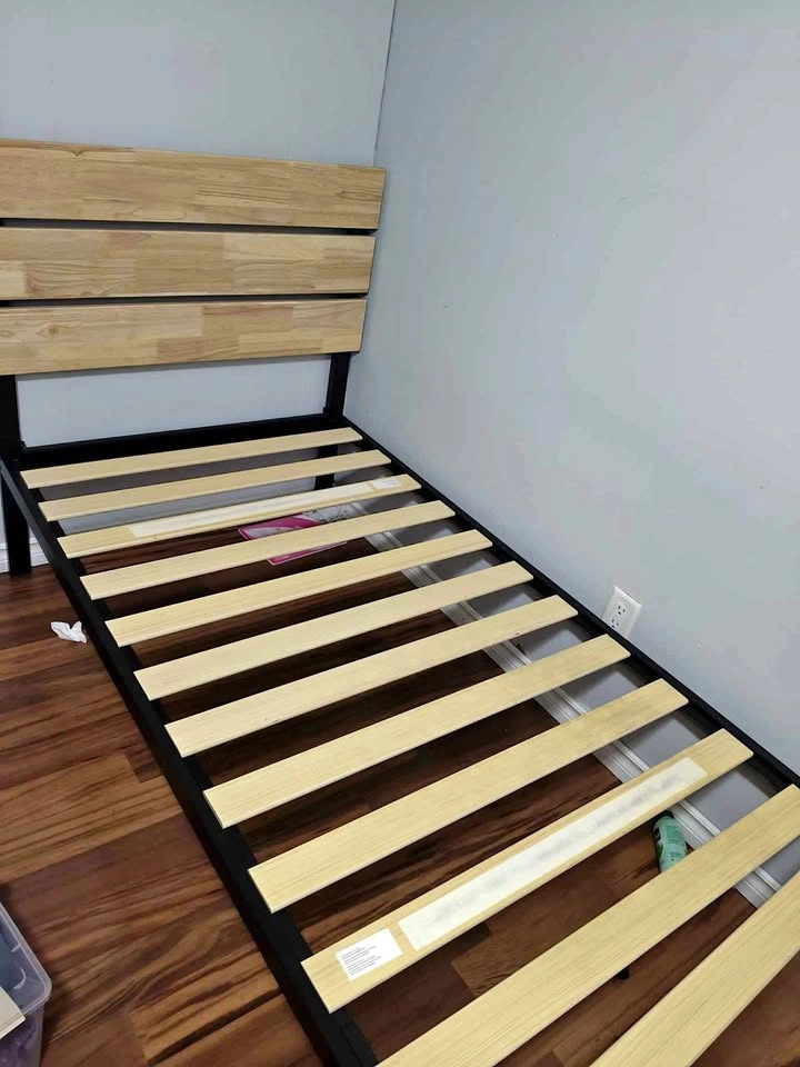 Twin Platform Bed Frame with Wooden Headboard