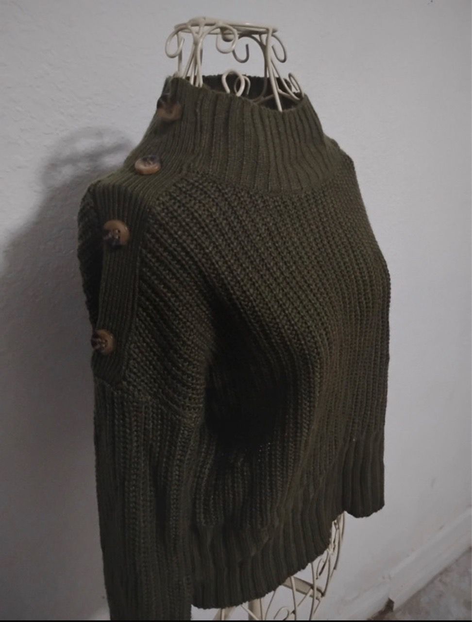 Olive Green Chunky Knit Turtleneck Sweater