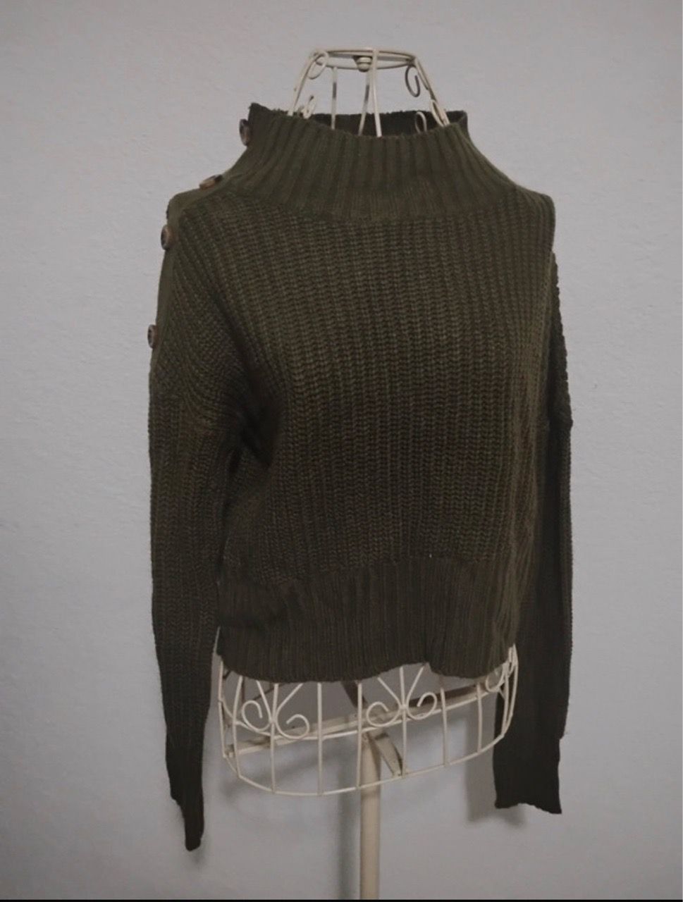 Olive Green Chunky Knit Turtleneck Sweater - photo 2