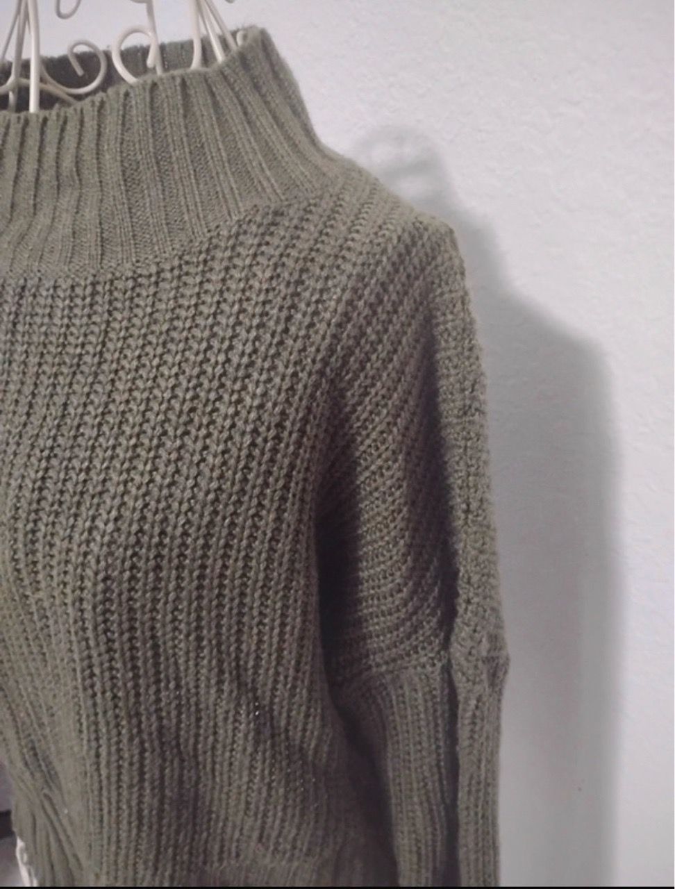 Olive Green Chunky Knit Turtleneck Sweater - photo 3