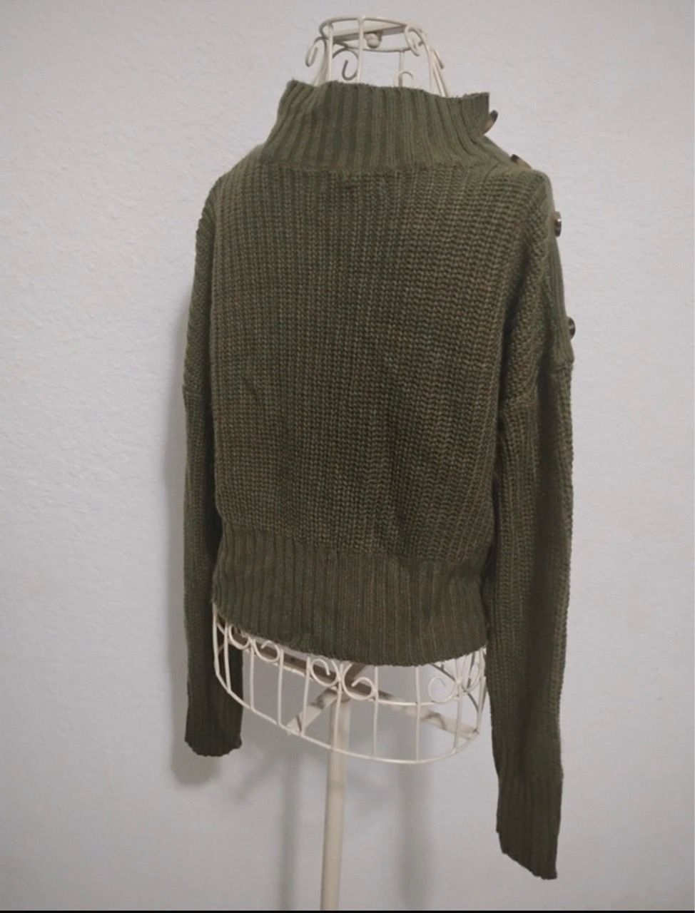 Olive Green Chunky Knit Turtleneck Sweater - photo 5