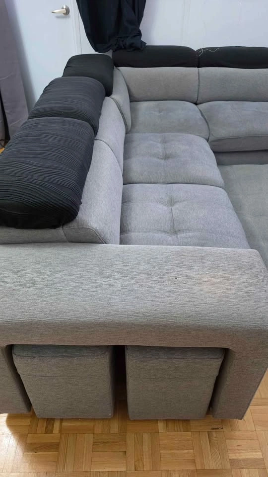 Grey Sleeper Sofa with Pull-Out Bed, Ottoman & Stools - photo 2