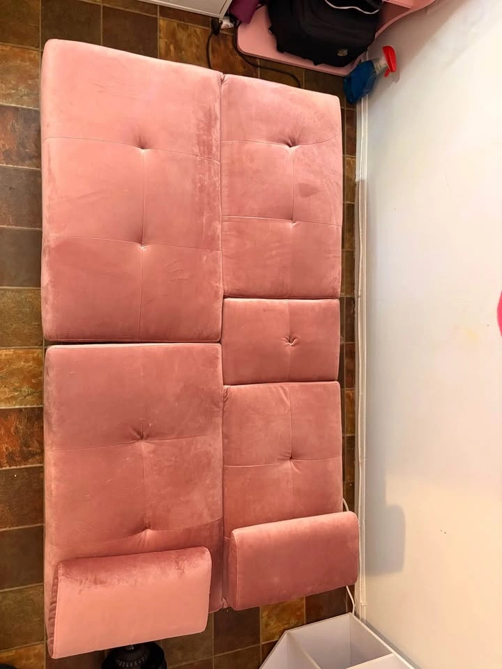 Pink Velvet Convertible Futon Sofa with Cup Holders - photo 4