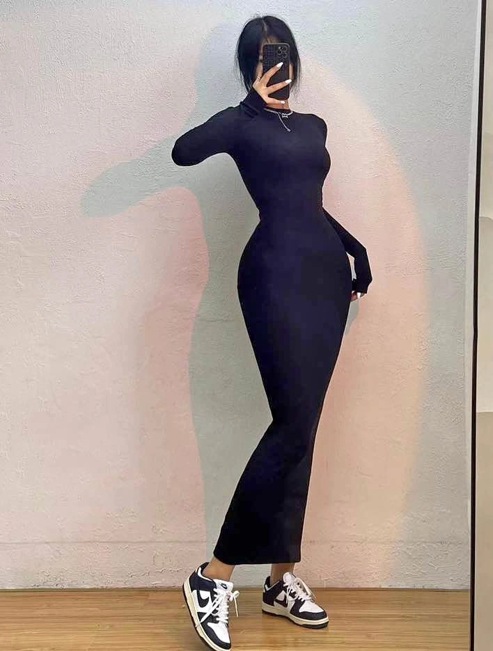 Brand New Black Long Sleeve Bodycon Maxi Dress