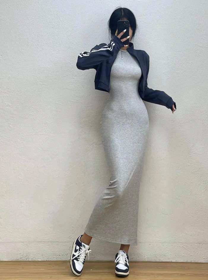 Brand New Grey Long Sleeve Bodycon Maxi Dress - photo 2