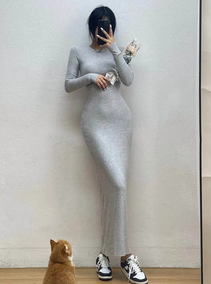Brand New Grey Long Sleeve Bodycon Maxi Dress - photo 3