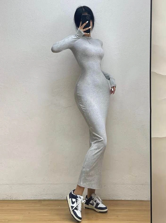 Brand New Grey Long Sleeve Bodycon Maxi Dress - photo 5