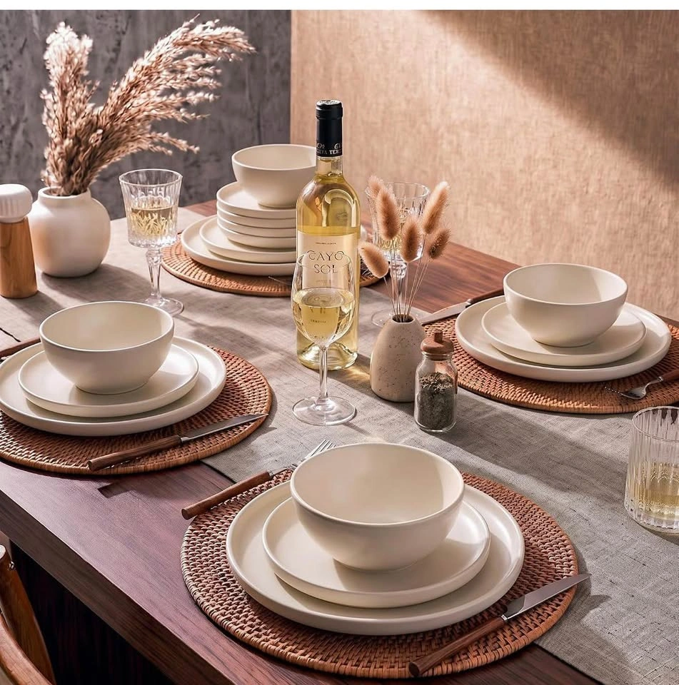 Stoneware Dinnerware Sets Service for 4, 12 pcs Plates and Bowls - photo 2